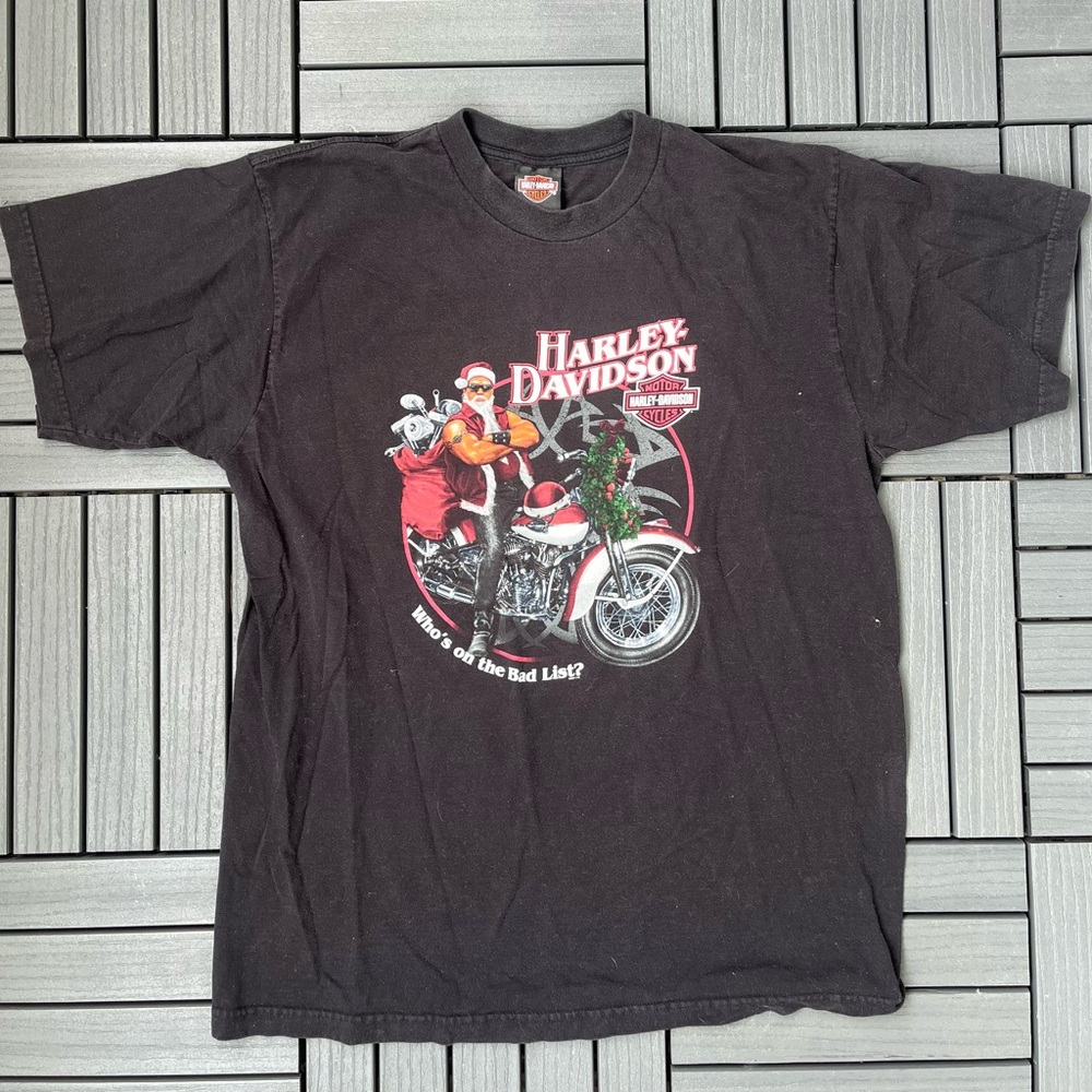 Harley Davidson Santa Claus Mens  XL T Shirt Who's On The Bad List Short Sleeve